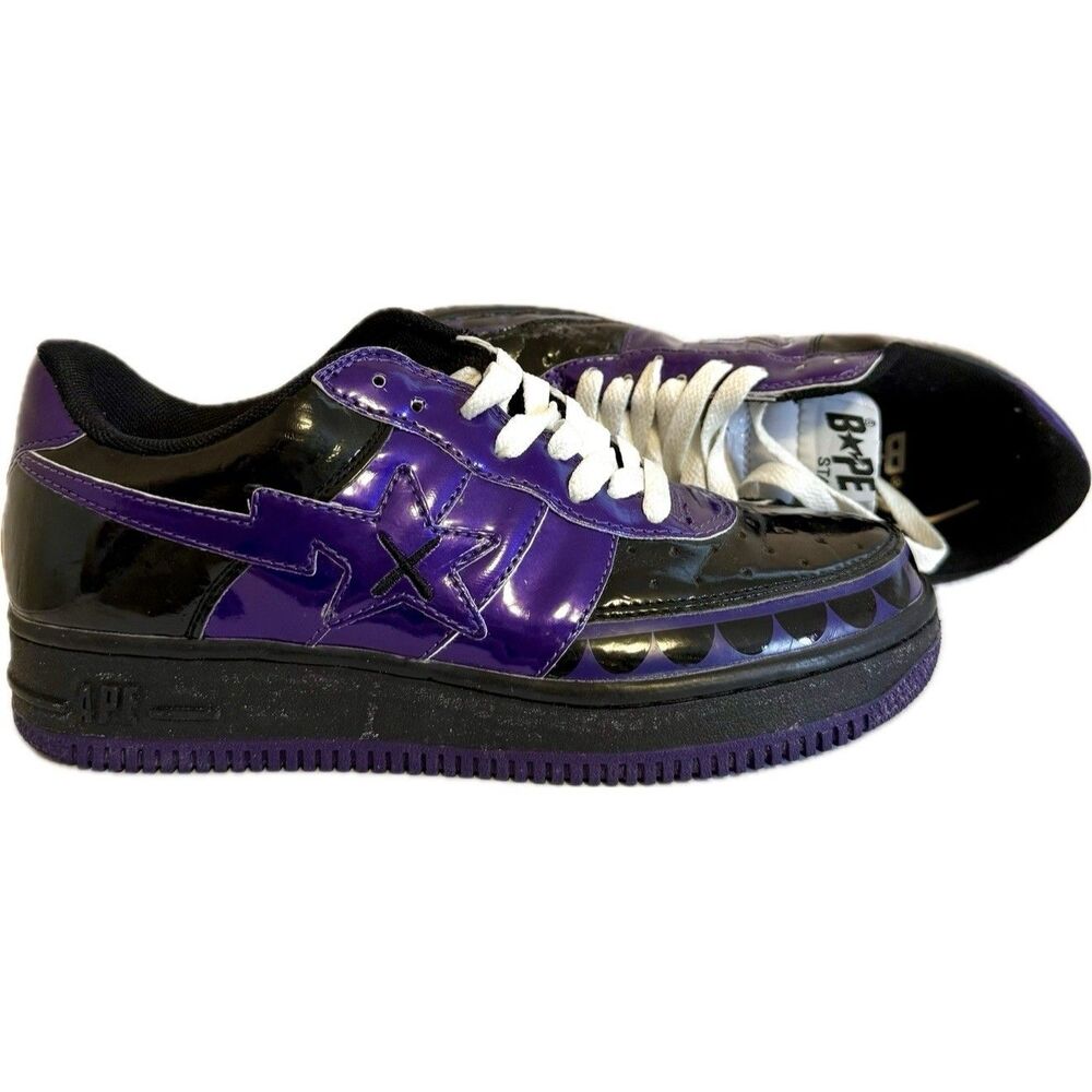 Bape Kaws Bapesta Low Chompers Sneakers Size 7 Mens Black Purple Metallic RARE